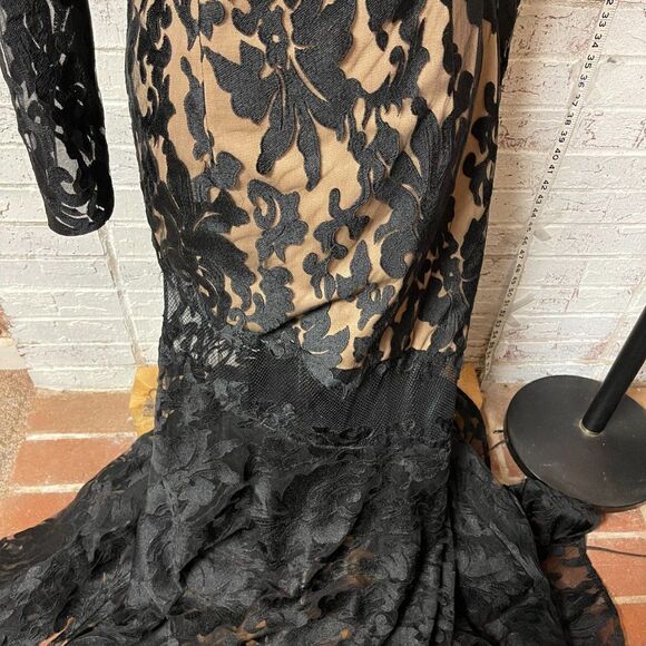MILANO Black Lace Full Length Cocktail Formal Dress  8 #E1883 - Picture 5 of 15